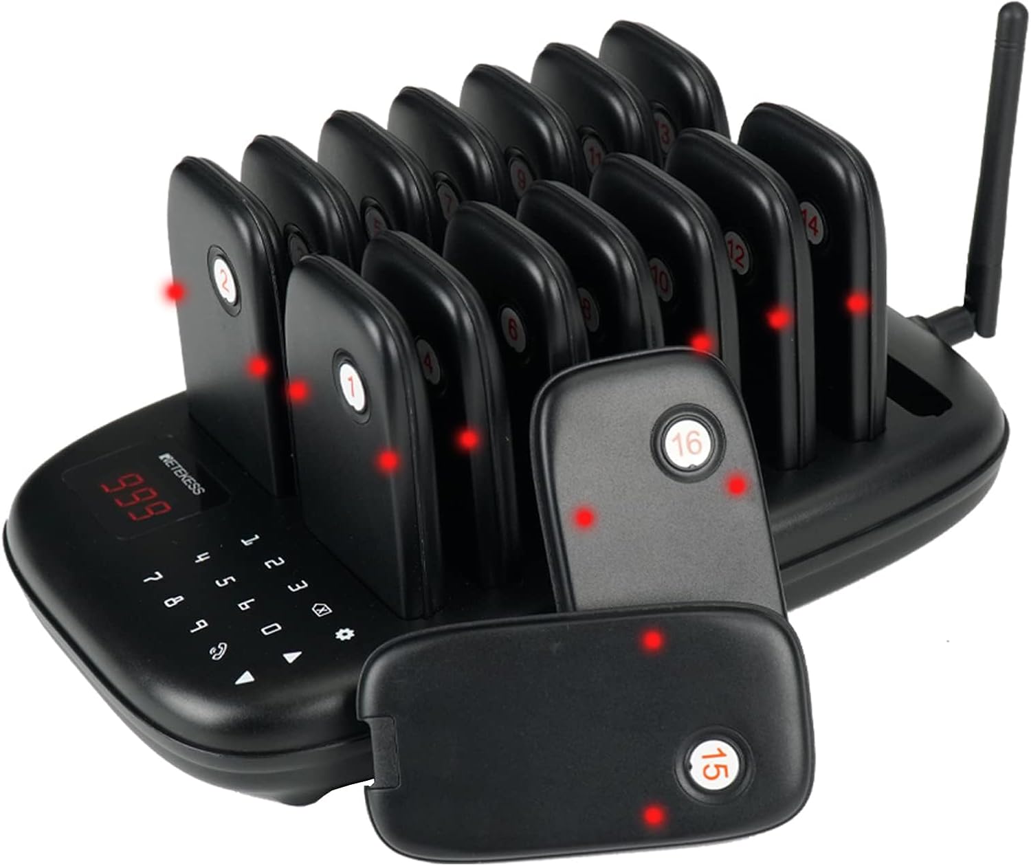 Retekess TD175 Restaurant Pager System, Restaurant Buzzer Pagers with Vibration, Mute Keyboard,3280ft Long Range,16 Beepers for Church, Nursery, Food Truck