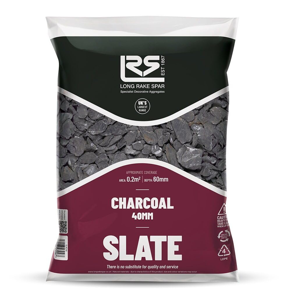 Suregreen Charcoal Slate Chippings | 40mm | 20kg | Aggregates, Garden Pebbles, Garden Chippings, Driveway Stones