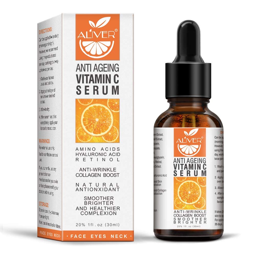 Organic Vitamin C Serum for Face/Body with Hyaluronic Acid, with 20% Vitamin C&100% Vegan, Retinol & Amino Acids - Boost Skin Collagen, Anti Aging & Wrinkle Facial Serum, Retinol Serum for All Skin