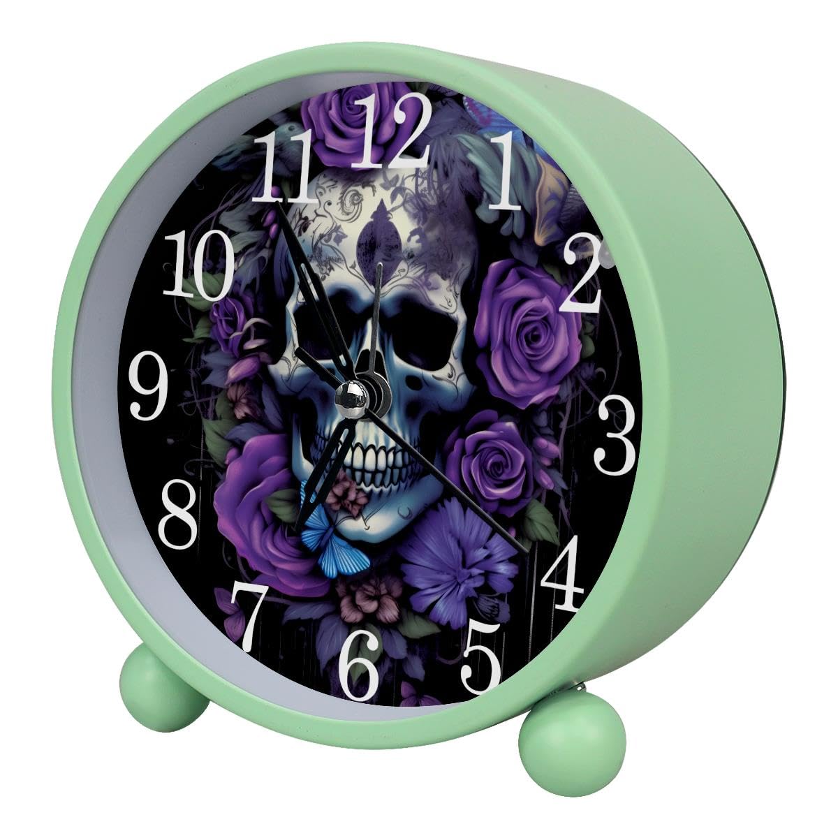Luoweisi Alarm Clock Skull Floral, Silent Non-Ticking with Night Light