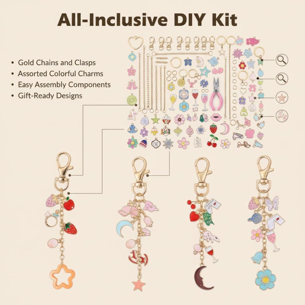 Anpyxun 544Pcs Lip Gloss Keychain Making Kit with Charms for Adults, DIY Supplies Set with Jewelry Pliers, Complete Craft Materials for DIY Accessories and Jewelry Making