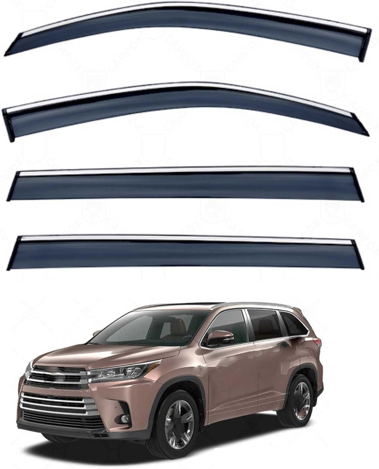Liufangfc Normal Wind Deflectors For Highlander Mk3-Xu50 2015-2021 – 4Pc Tape-On Smoked Visors, Weatherproof, Anti-Salt/Snow, Low-Noise