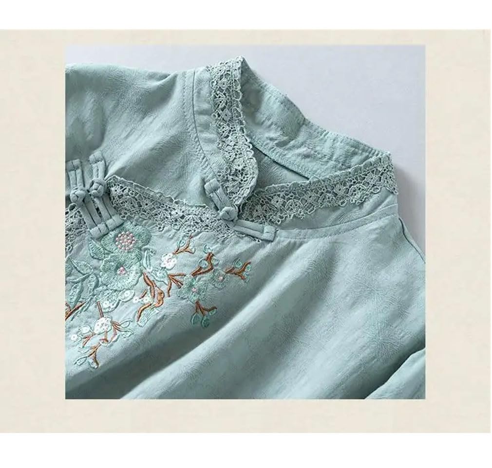 Chemise tendance de couleur unie pour femmes, décontracté, ample, bouton brodé, dentelle, patchwork, pulls