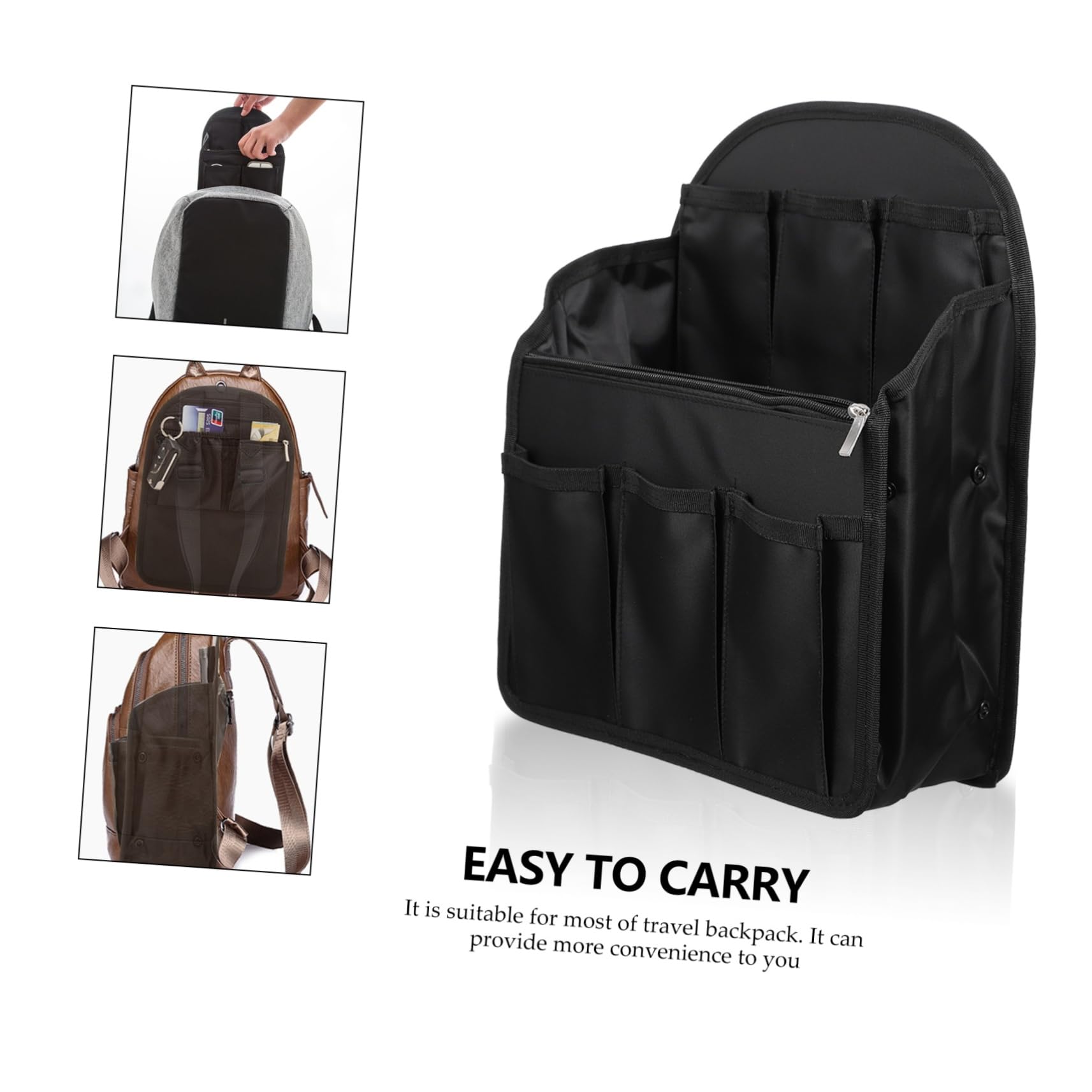 Inserto Organizzatore per Zaino Viaggio Multi Scomparti in Nailon Nero