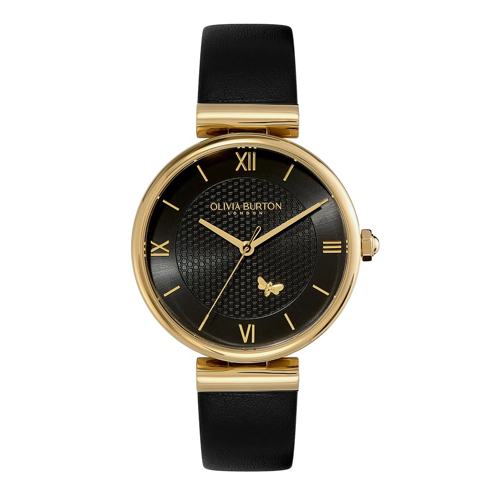 Olivia Burton Analogue Quartz Watch for Women Minima BEE Collection with Black Leather Strap - 24000099
