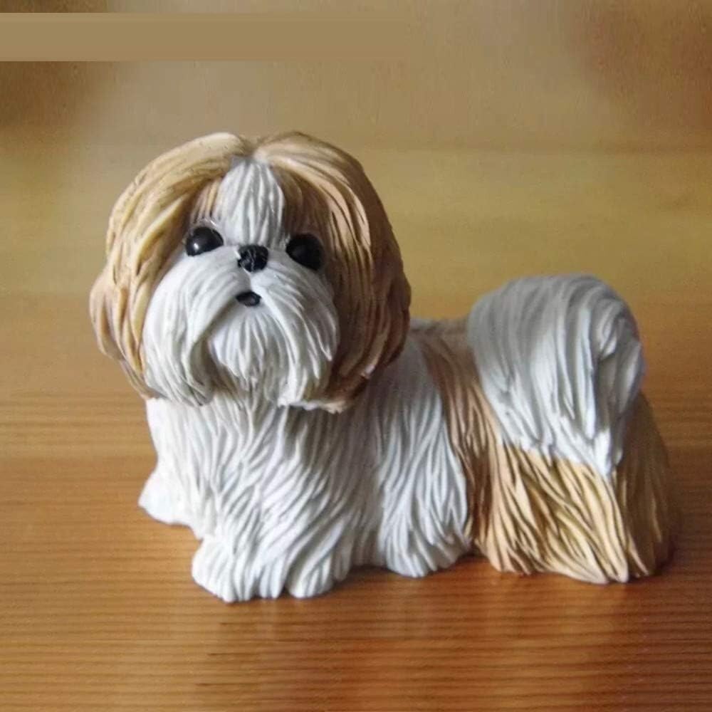 YNIYUJKL Figurines Decor Creative Craft Sculpture Statue Shih Tzu Tion Animal Model Car Crafts Dog Ornaments Toys Home Accessories Yellow White