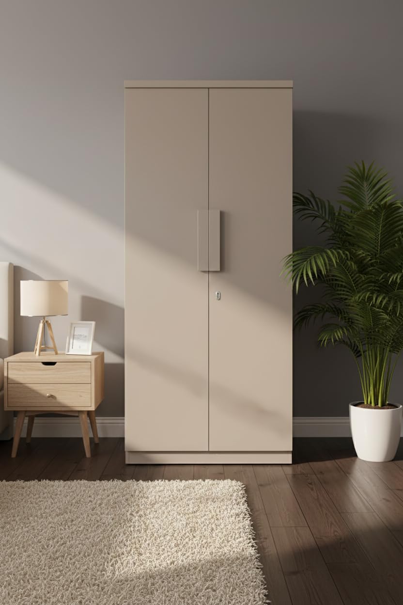 Wardrobe for Bedroom, Cupboard, Wooden Wardrobe with Lock | 2 Door Bedroom Storage with Locker Almirah, White & Wood Finish, Engineered Wood-image-33