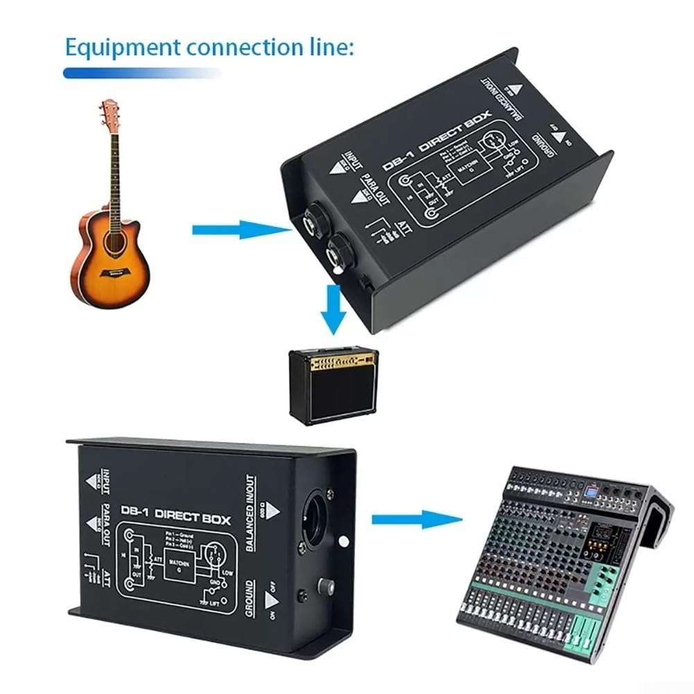Box DI passivo, Eliminatore di ronzio audio, Splitter stereo DI Box per XLR Single Channel Audio System Altoparlanti Chitarra Basso