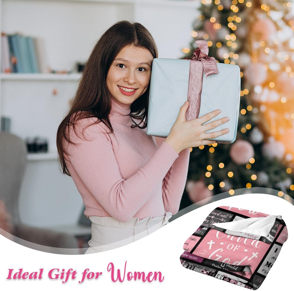 Christian Blanket Gifts for Catholic Women, I Am a Child of God Scripture Blanket, Religious Baptism Gifts for Girl, Christian Faith Gift for Birthday Christmas Mother's Day 50"x60" - Image 2