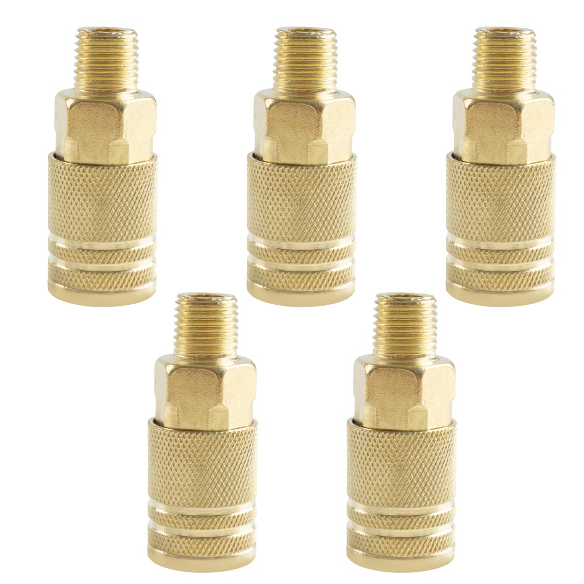 XHSP 5PCS 1/4 Inch Brass Male Industrial Coupler, 1/4 Inch NPT Male Threads Size- Male Coupler, Quick Connector Set for Air Fittings Kits (Male)