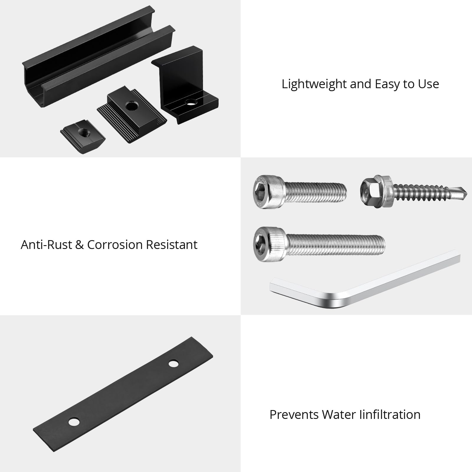 Anbte 10 Piezas Soporte Placas Solares 120mm*25mm AleaciÓn de Aluminio, 4x Abrazadera Final para Panel Solar de 40mm y 6 Abrazaderas Centrales para Caravanas Furgonetas Cobertizos Color Negro