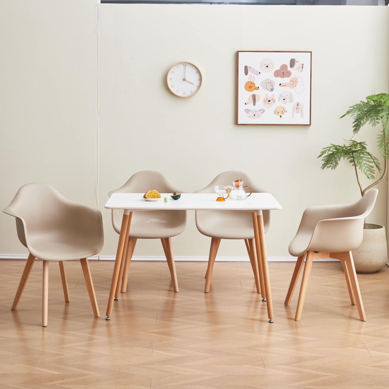 GrandCA HOME Set di 6 Sedie da Pranzo Sedie da Cucina Moderne con Gambe in Legno di Faggio, Poltrone per Sala da Pranzo, Soggiorno, Cucina, Beige