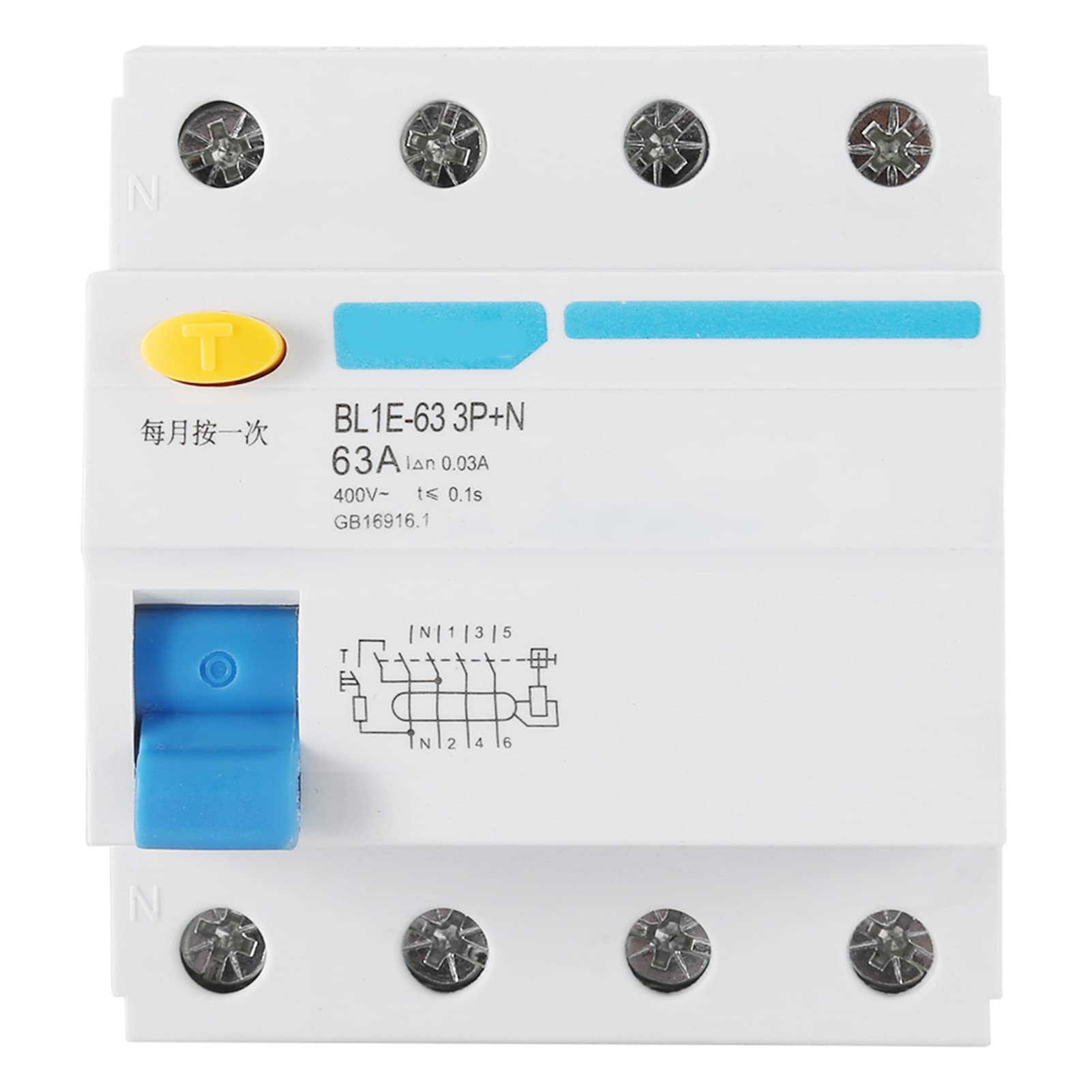 Disjoncteur Différentiel 3P+N 63A 230V 30mA RCCB pour Protection Installation Électrique Industrielle
