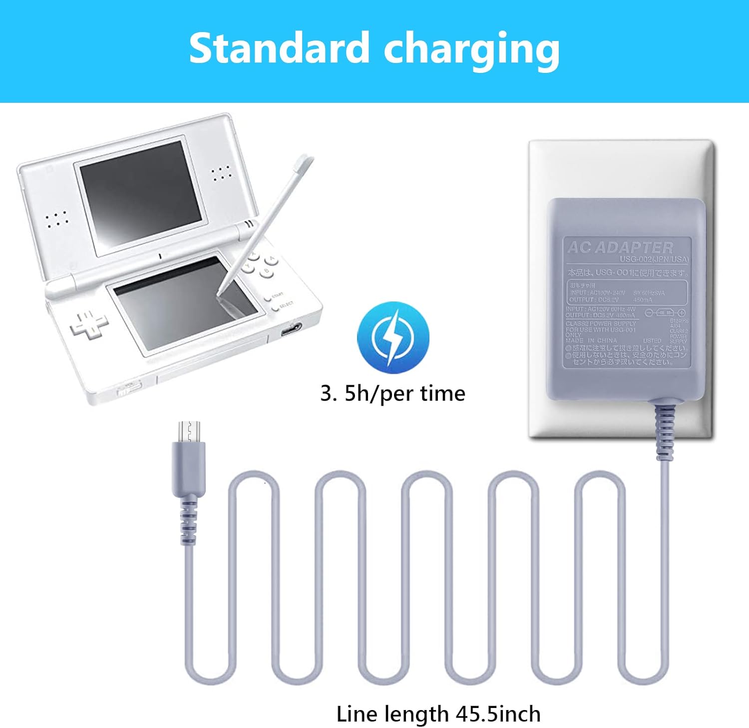 DS Lite Charger Replacement for Nintendo DS Lite, AC Adapter Wall Plug Compatible with NDSL Charger (100-240v) 7 61ZK+UbTOIL. AC SL1500
