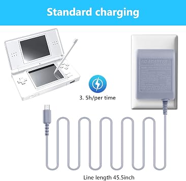 DS Lite Charger Replacement for Nintendo DS Lite, AC Adapter Wall Plug Compatible with NDSL Charger (100-240v) & USB Charging Cable & 4 Stylus Pen