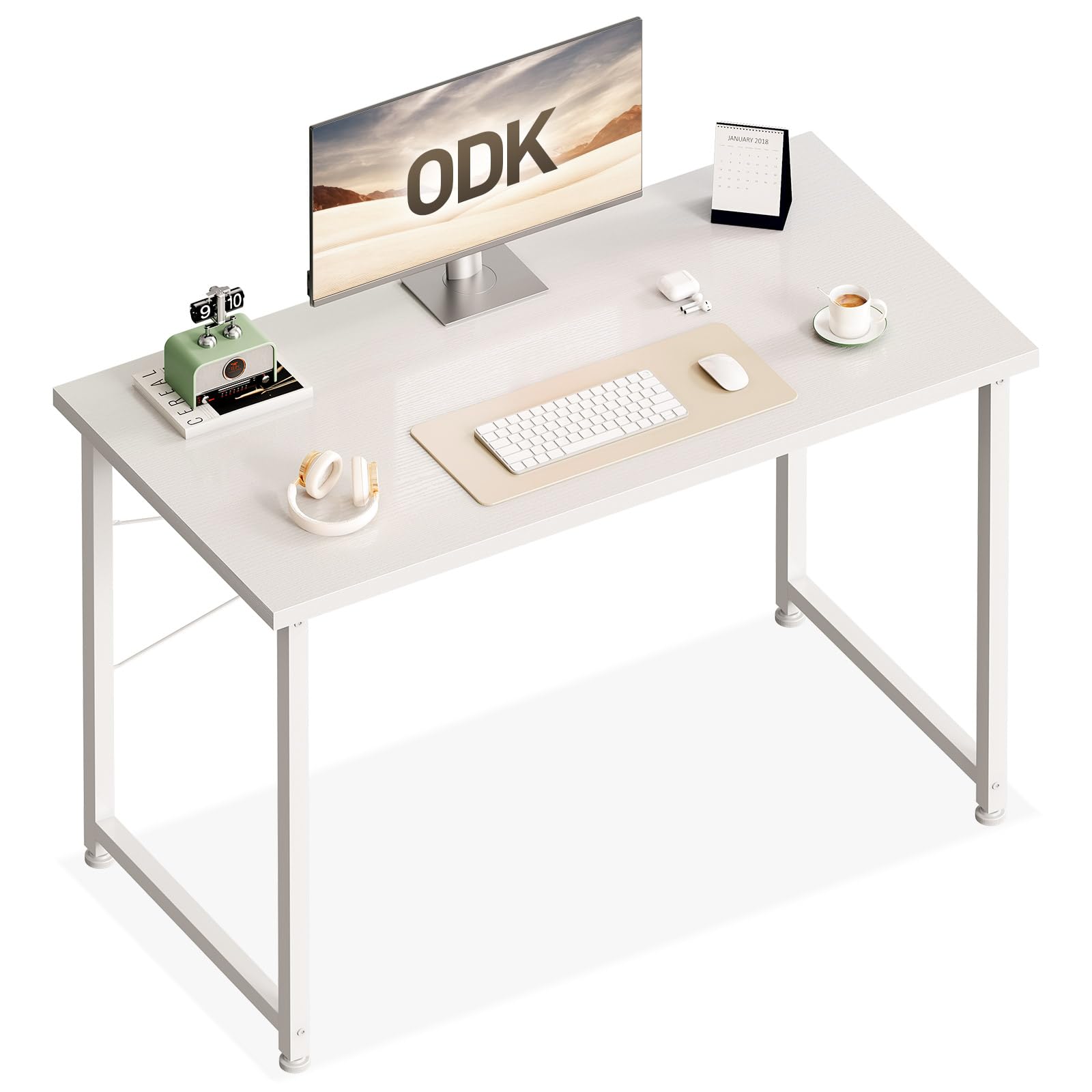 ODK Escritorio para Ordenador con Patas Ajustables, 100x48cm, Blanco