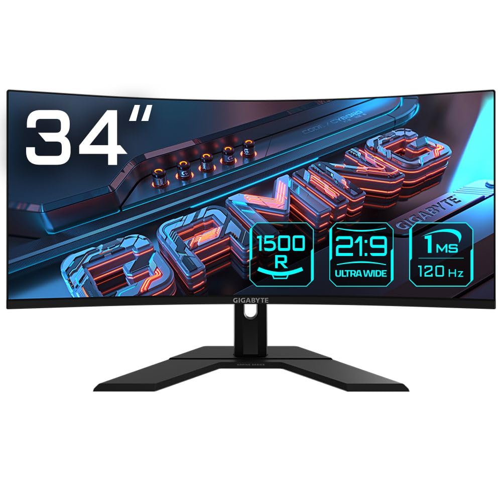 Gigabyte GS34WQC Monitor da Gioco Curvo WQHD, 34 Pollici, VA, 1500R, 120Hz, 1ms, AMD FreeSync, HDR Ready