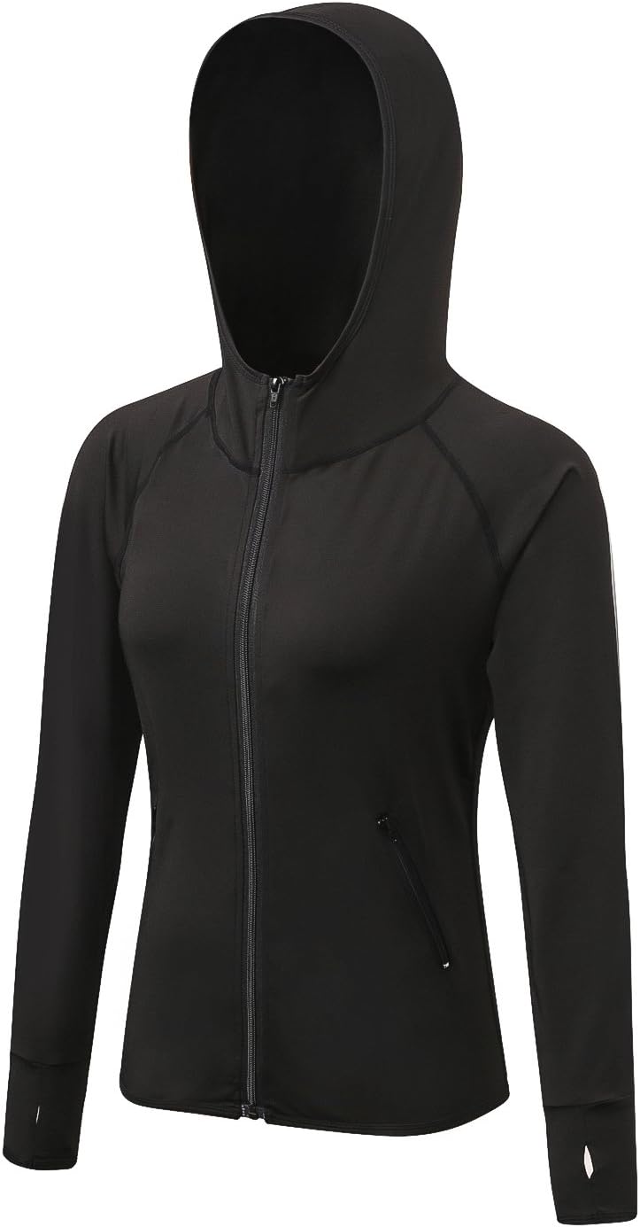 Onlyway Women's Quick Dry Long Sleeve Running Hoodies with Zip, Fitness Yoga Sports Top