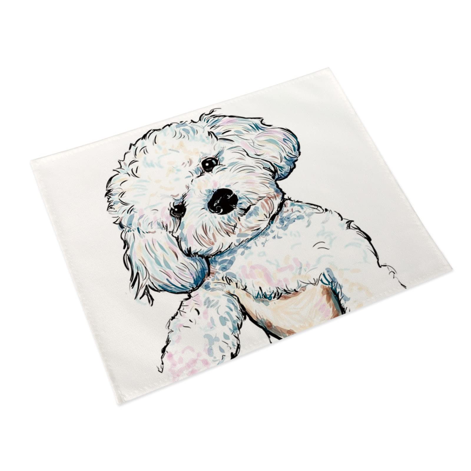Manteles Individuales Perro Blanco Rosa Claro Mantel Individual Algodón y Lino Lavable Salvamanteles Individuales Resistente al Calor Bajoplatos Individuales Mesa Tapetes para Mesa 30x45cm 6 Pcs