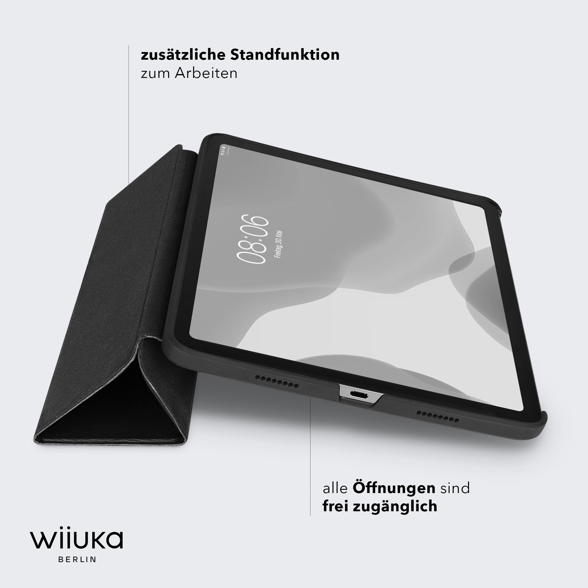 WIIUKA Etui do iPada Pro 11" (2023-2018), skóra niemiecka, etui skórzane, bardzo cienkie, Premium Smart Cover Case, czarne