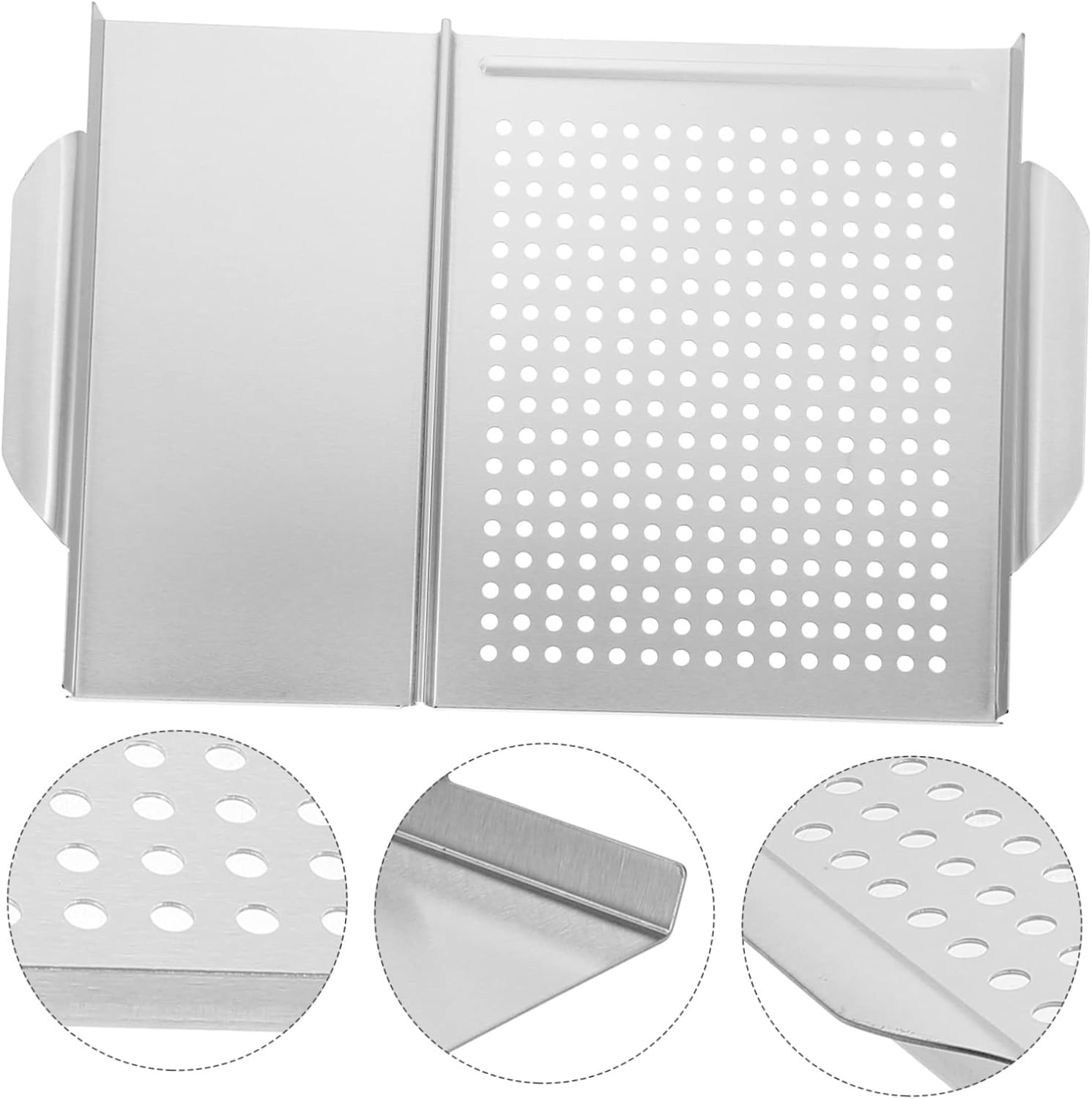 VOSAREA Stainless Steel Barbecue Tray with Handle Outdoor Grill Pan for Camping for Cooking Steak Vegetables and Fish Non-stick Bbq Supplies