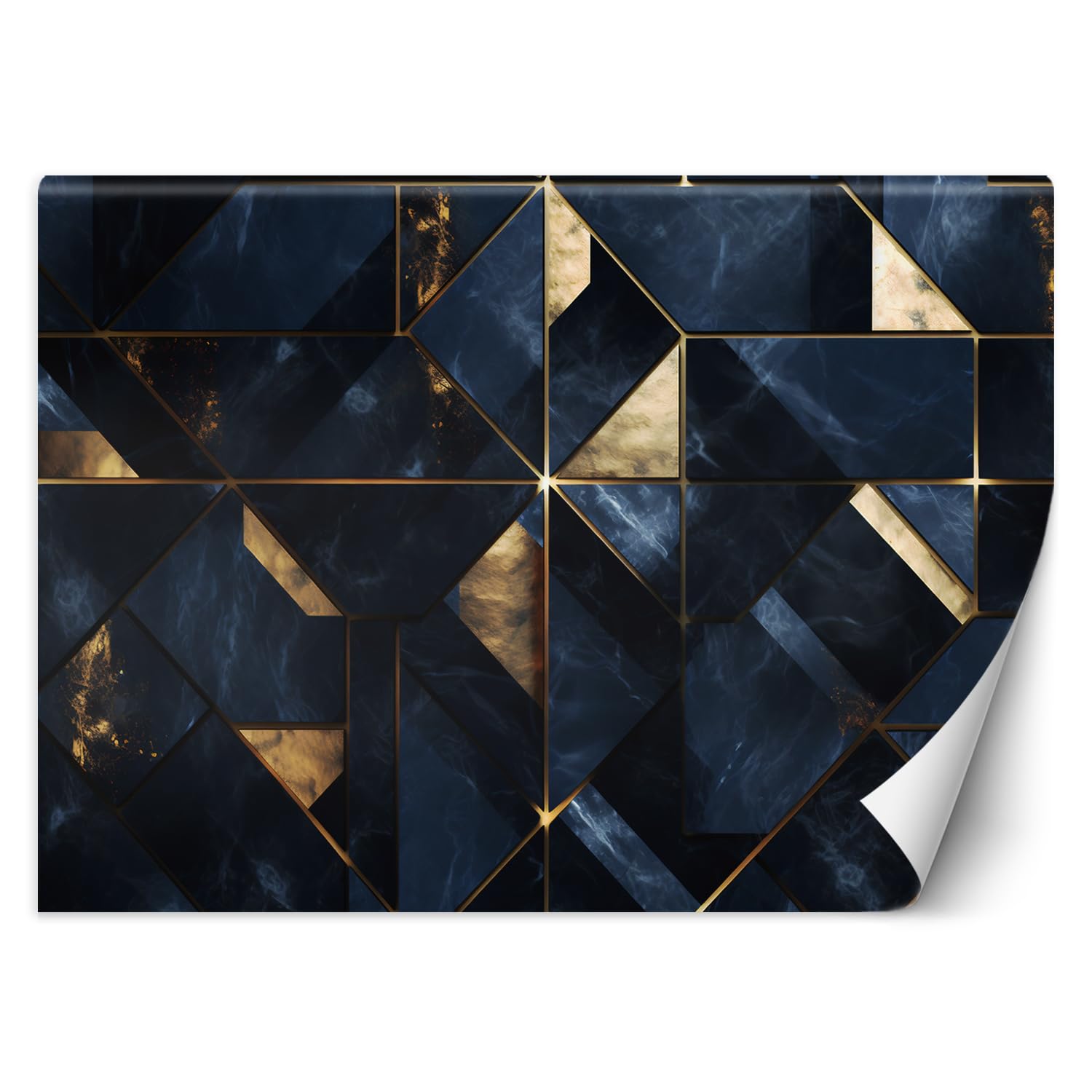 Feeby Carta da parati in vinile Premium Texture Marmo 150x105 cm XXL Decorazione Fotomurali Soggiorno Camera da letto Moderne Design Ufficio Corridoio Hotel Spa Design Geometria AI blu