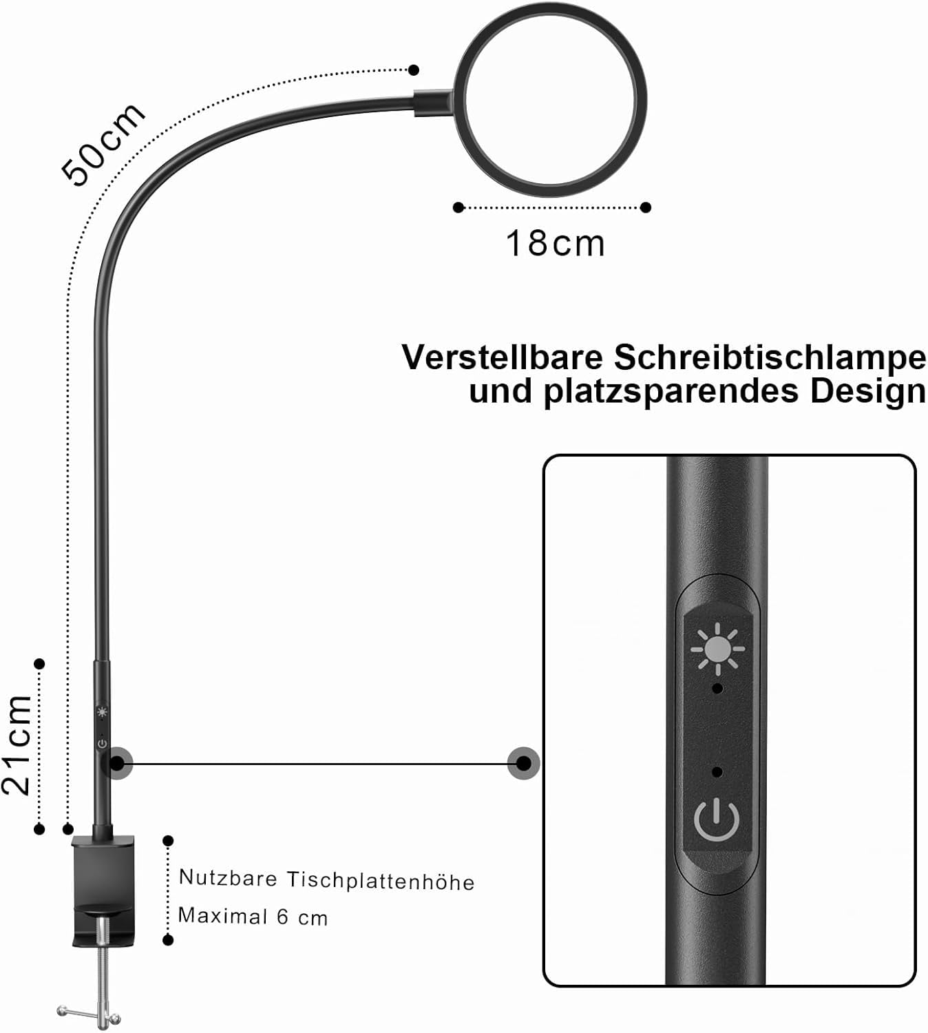 TYEE LED Schreibtischlampe, 12W Tageslichtlampe mit Fernbedienung, Stufenloses Dimmen/Farb Büro Tischlampe, Klemmbare Dimmbare Monitor Lampe für Videokonferenzen/Podcast-Live-Streaming