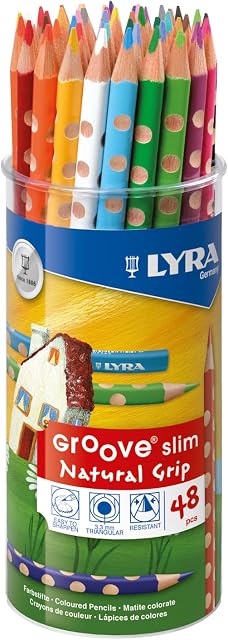 LYRA Groove Slim Wooden Colouring Pencils, 48 Pieces in Assorted Colours with Sharpener, Ideal for Children and Schools