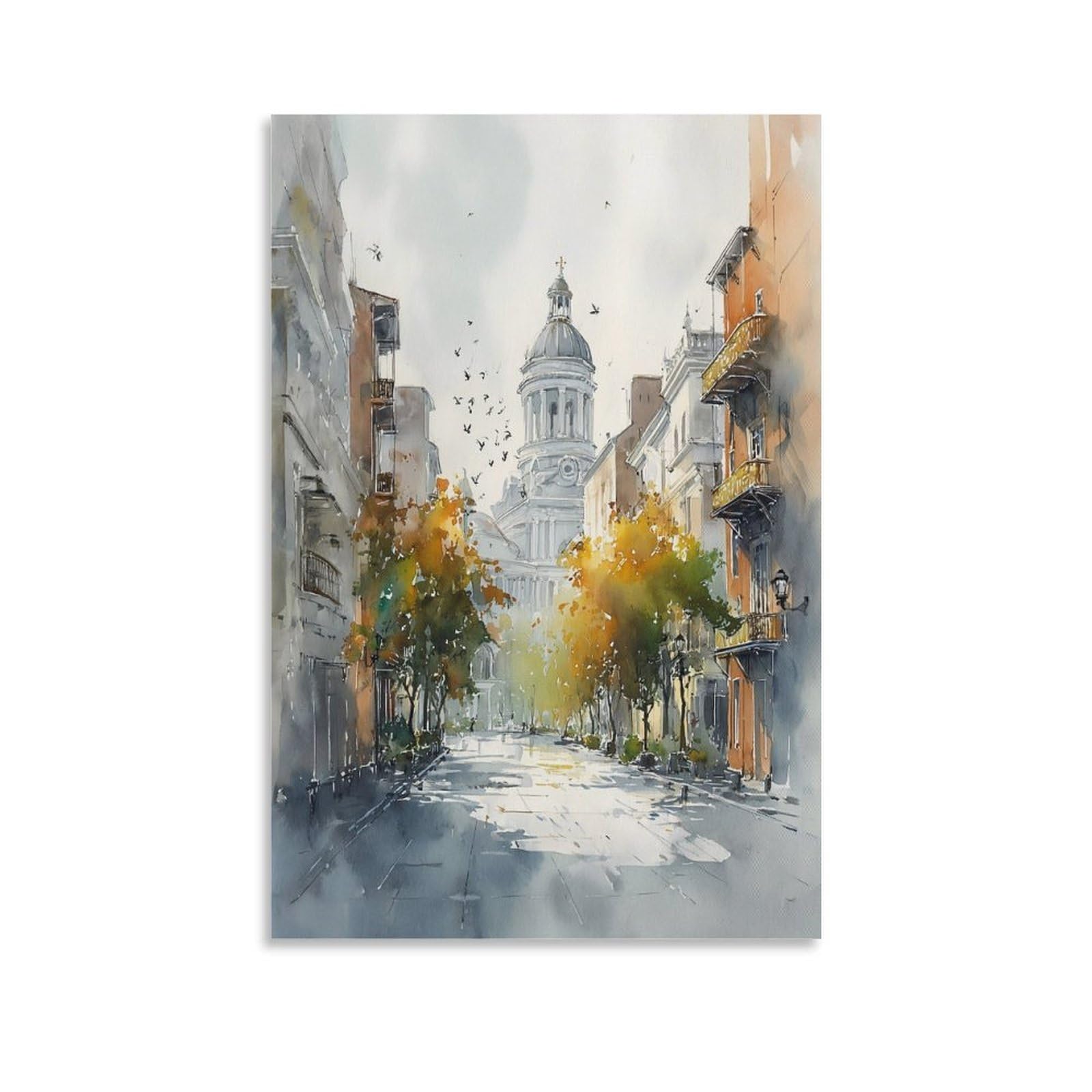 XWYMXZ New Orleans City Louisiana 20x30inch(50x75cm) Vintage Travel Poster Watercolor Canvas Art