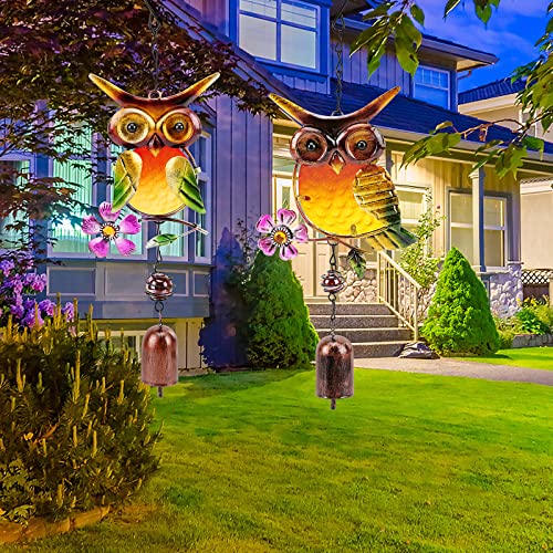 Metal Owl Room Art Decor, Globalstore Colorful Owl 3D Indoor Outdoor Sculpture Iron, Hand-Made Owl Ornaments Hanging Decor With Bells, Owl Iron Wind Chimes For Living Room Bedroom Patio Garden, 2 Pack #TOP3