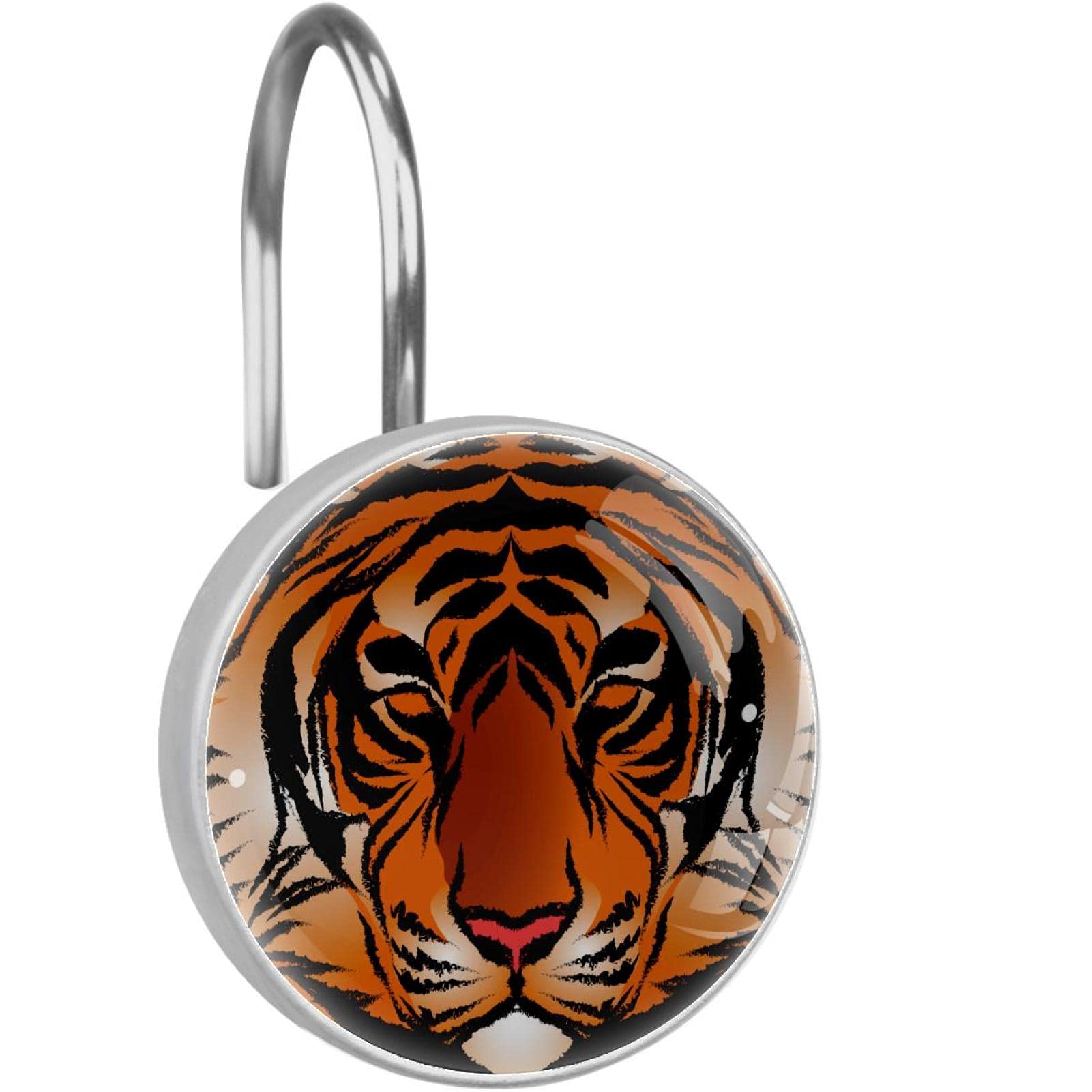 Anneaux de rideau de douche motif tigre en verre | Lot de 12 crochets de fixation décoratifs