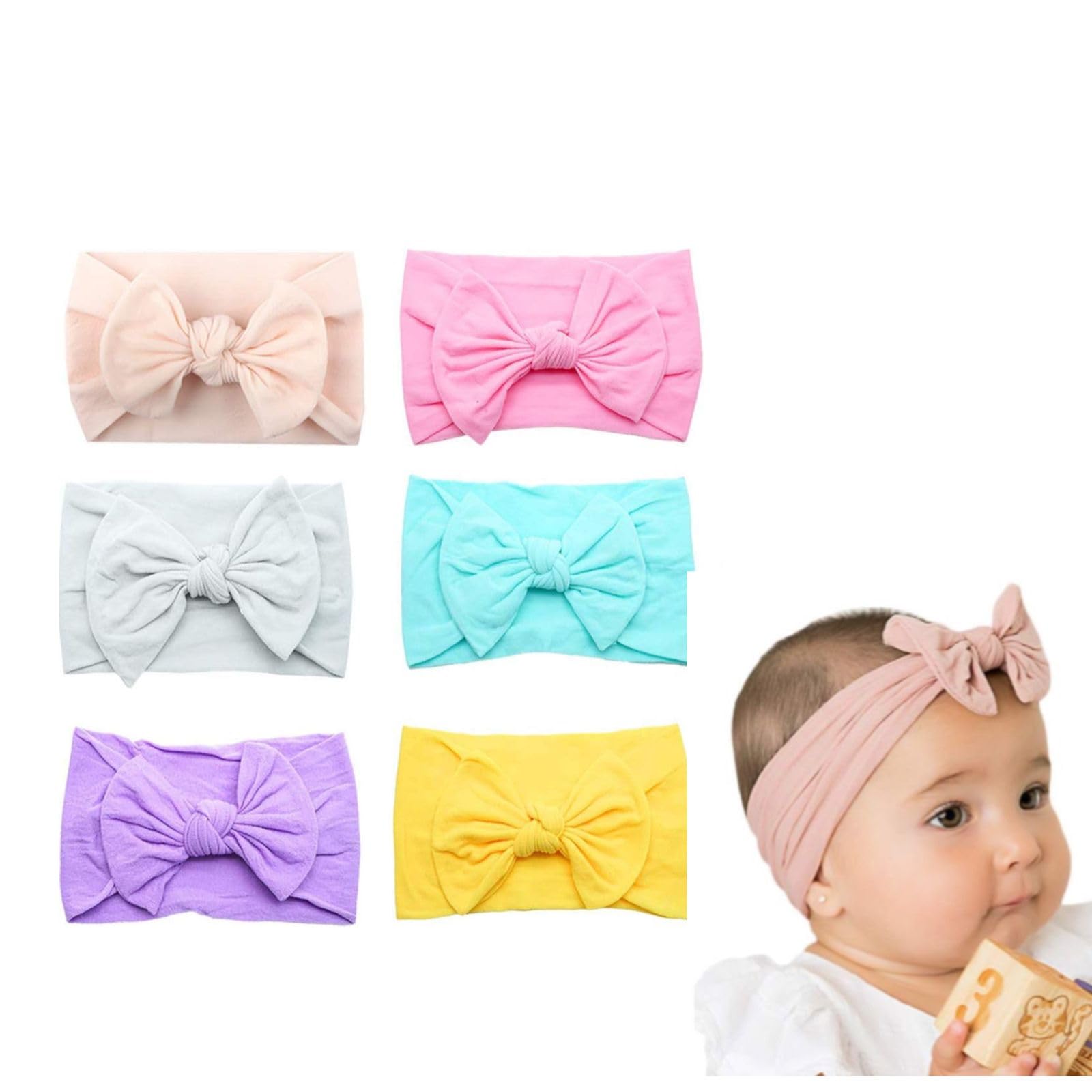 6 pc Super Stretchy Soft Knot Headbands with Hair Bows Head Wrap Hair Accessories For Newborn Baby Girls Infant Toddlers Kids (PACK OF 6)-image-31