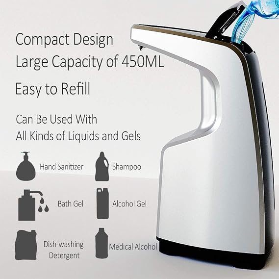 Automatic Soap Dispenser, Touchless Soap Dispenser, Hand Sanitizer Dispenser,Adjustable Dispensing Volume,Wall Mount/Countertop Soap Dispenser,for Kitchen/Bathroom/School/hospital,450ml/15.2oz(Silver)