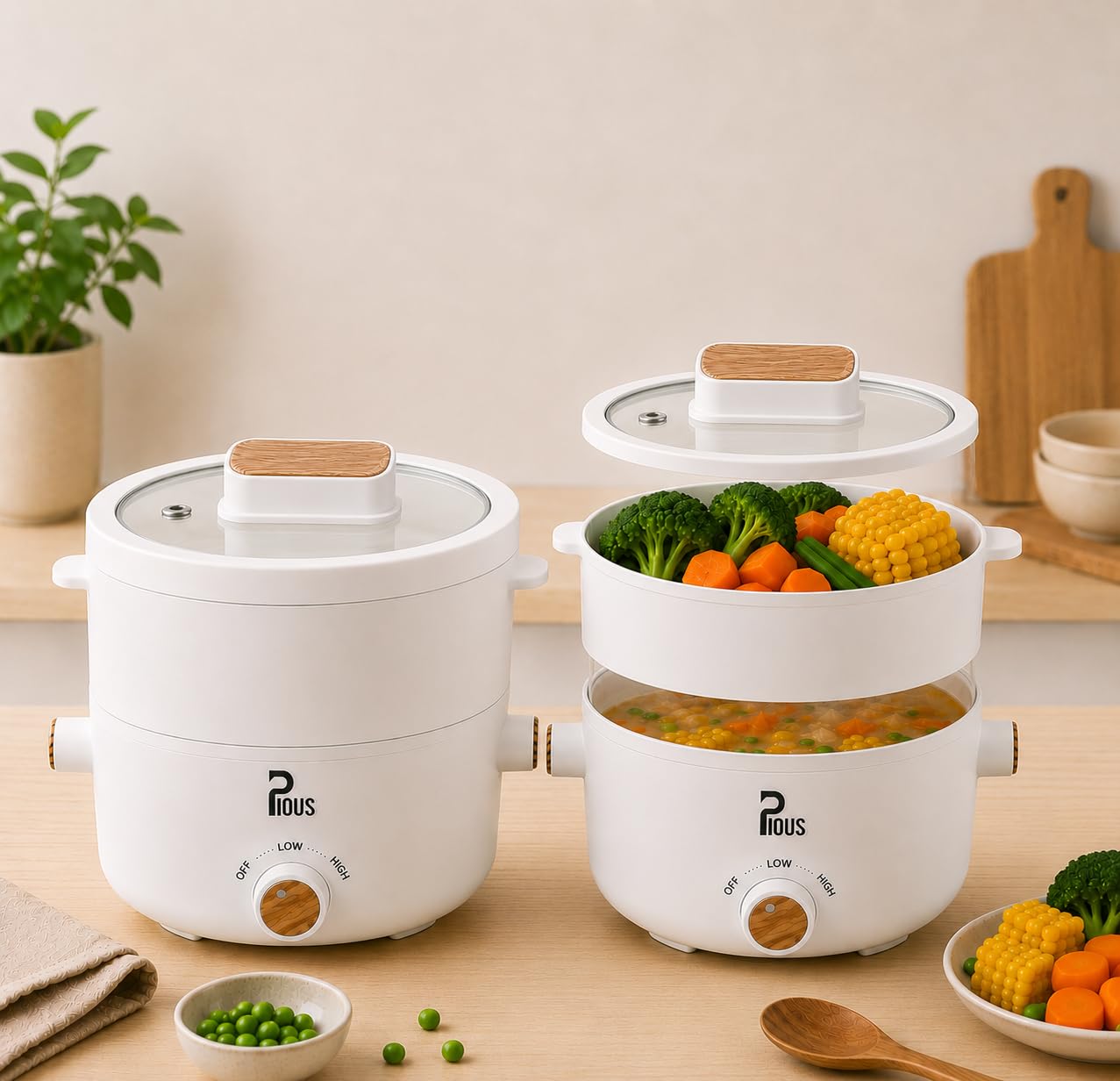 Pious Multipurpose Steamer 2 Litre | Compact & Travel Friendly Non Stick Pot Dual Power Kettle for Boiling Water, Milk, Tea, Coffee, Cooking Noodles, Rice, Soup & Baby Food | White-image-48