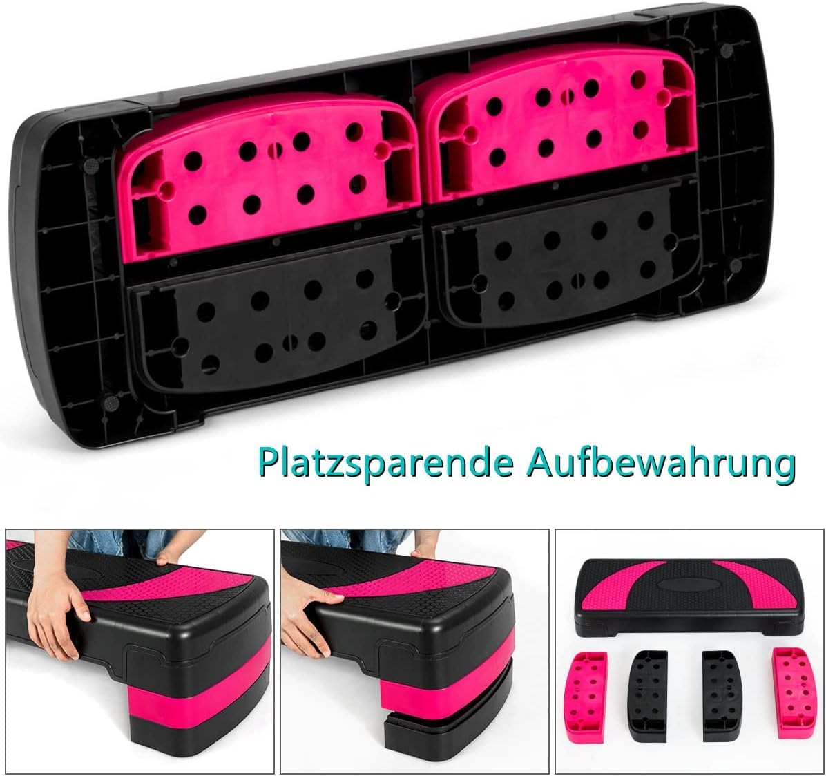 GYMAX Steppbrett höhenverstellbar, Stepper mit 3 Stufen(10/15/20 cm), Aerobic Stepper bis zu 250 kg belastbar, Stepbench aus PP, für Gymnastik, Fitness & Workouts