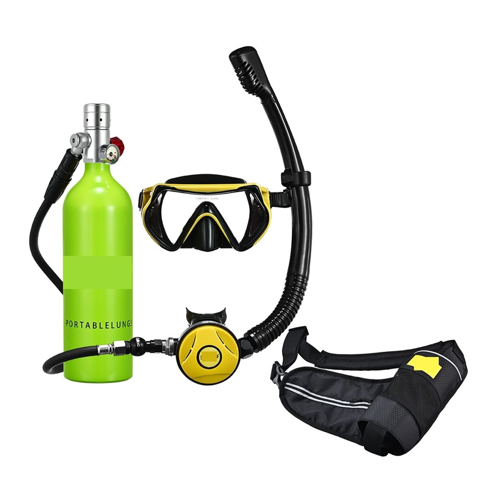 Portable Dive Cylinder, Snorkel Underwater Diving Rebreather Portable Deep Snorkeling Equipment(Silverhead in Green Bottle)