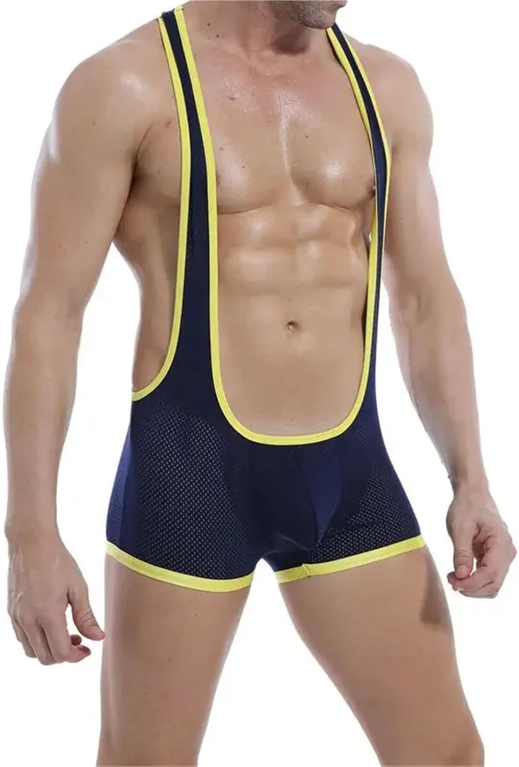 Mens Undershirts Mesh Open Butt Wrestling Singlet Leotard Male One-Piece Pajama Sexy Underwear Faux Leather Jumpsuit