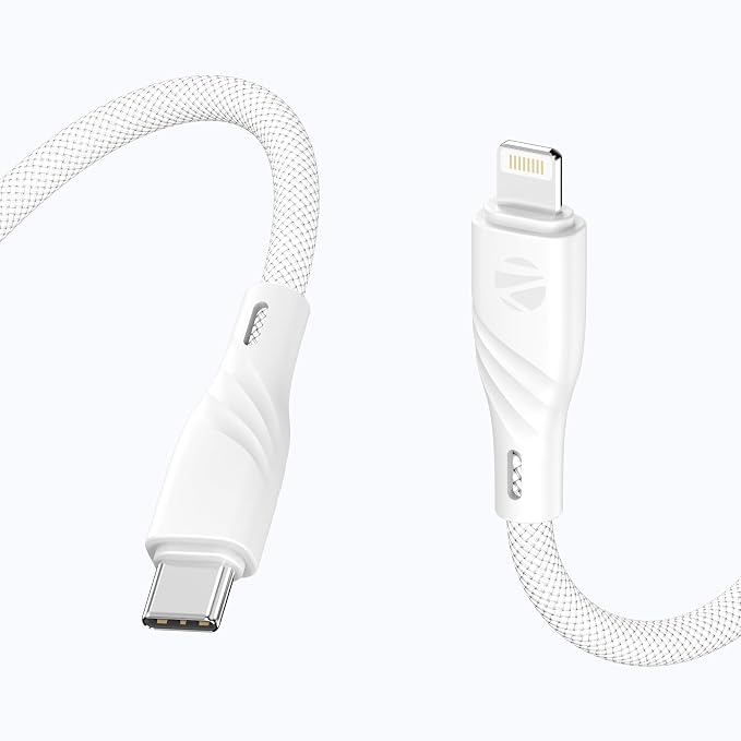 Zebronics Type-C to Lightning Fast Charging Cable, 27W PD Rapid Charging, Charge & Sync Support, Braided Tangle-Free Design, 1.5 Meter Length, Compatible with Type-C PD Adapters (TL300, White)