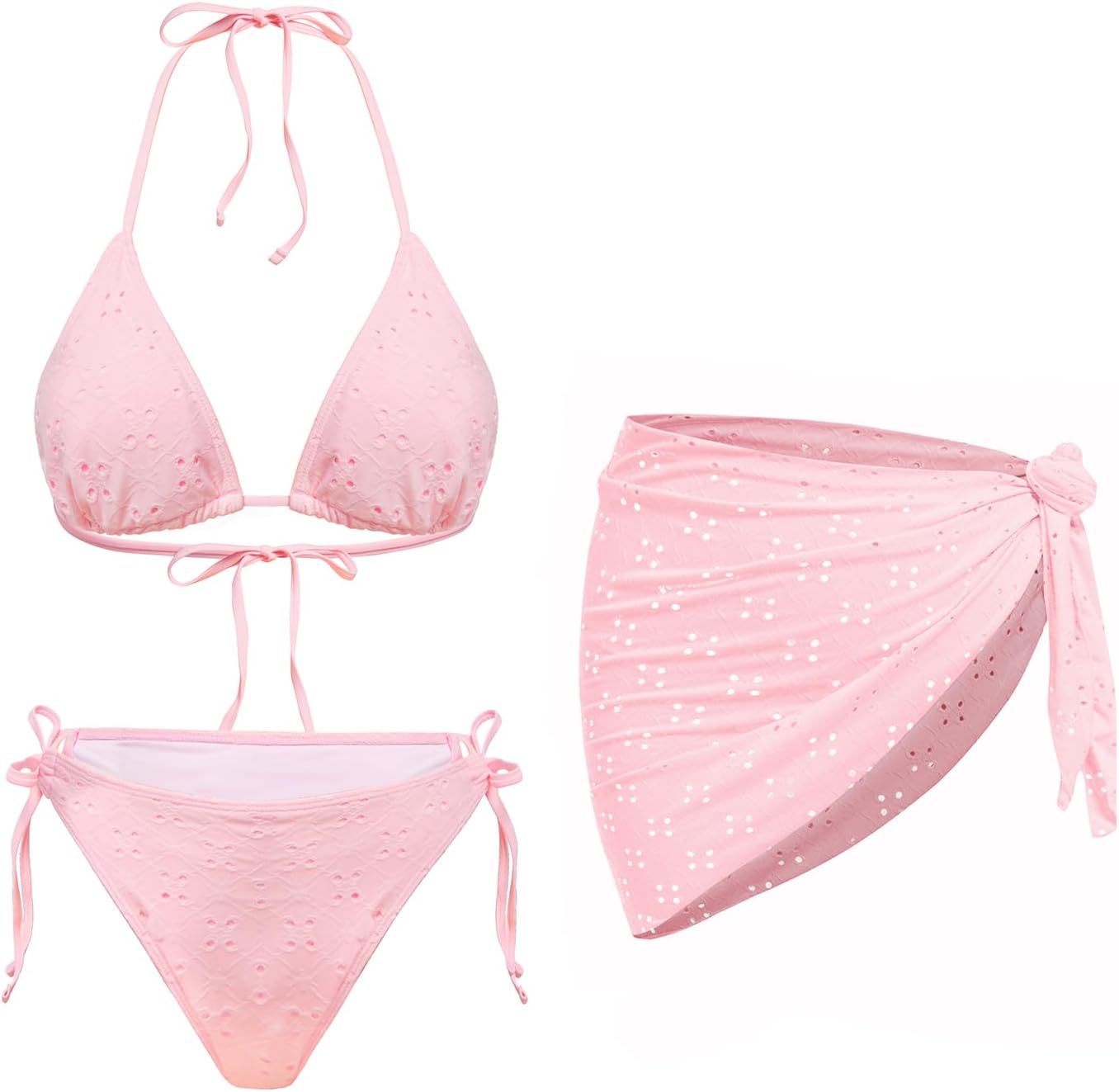 Women 3 Piece Swimsuits - Halter Triangle Bikini Sets with Cover Up Sexy String Tie Side Bathing Suits