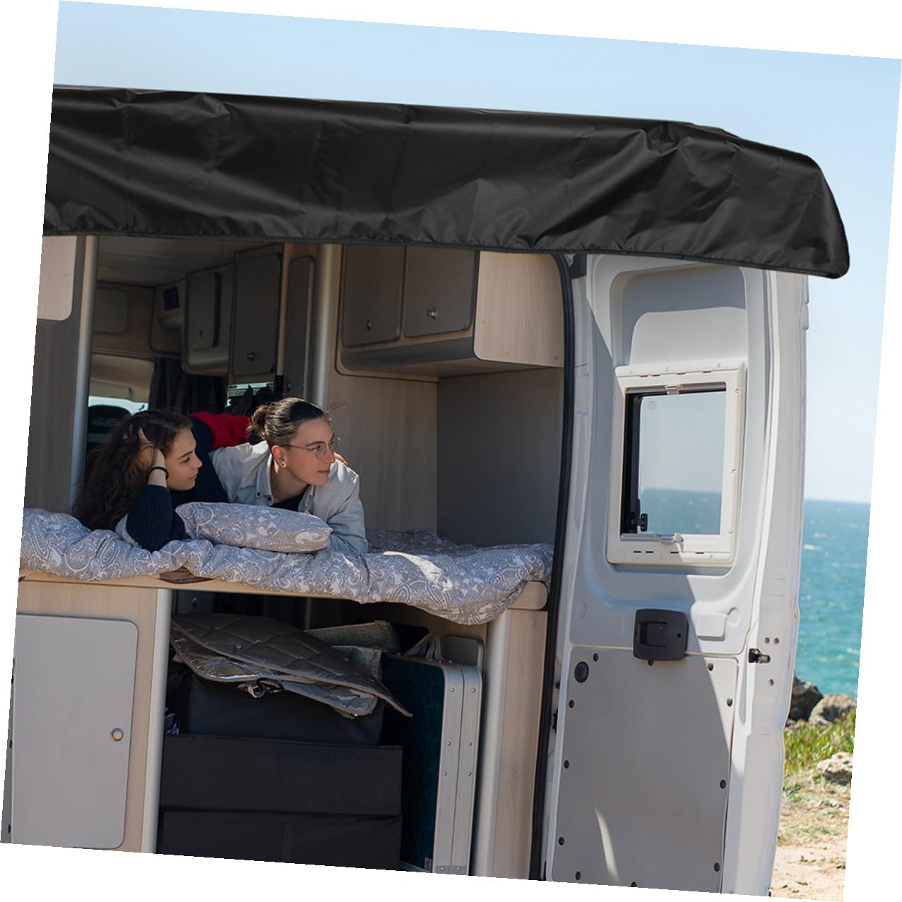 Parasole Camper Oxford Nero 176x114 Cm per Veicolo | Protezione Uv, Copertura Bagagliaio Posteriore Auto, Atmosfera Estiva, Telo Copertura Camper