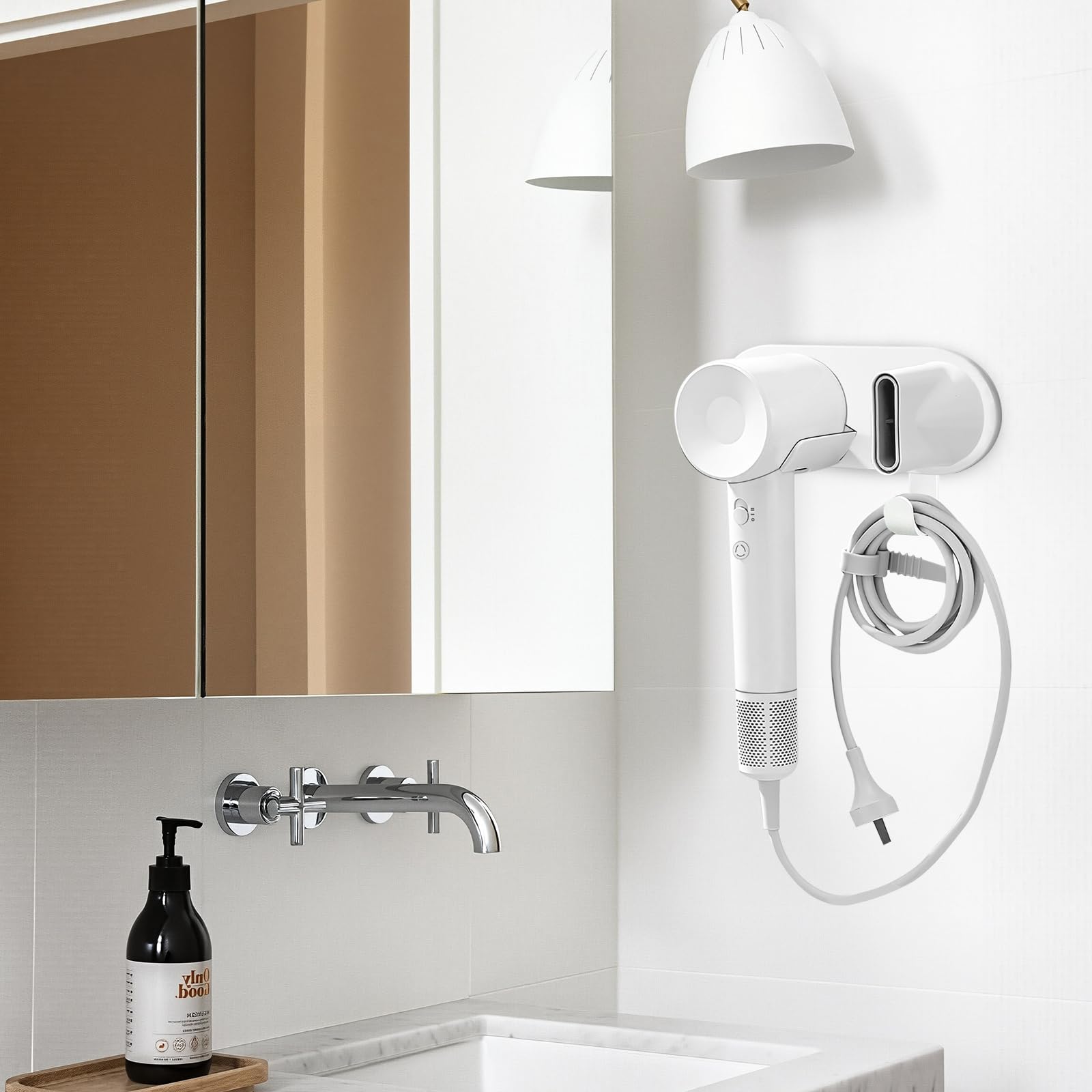 Haartrockner-Halter, Wandhalterung, kompatibel mit Dyson und Laifen (nicht für SE Lite), Klebehalter für alle magnetischen Hochgeschwindigkeits-Föhne, mit Steckschnur, Organizer-Haken