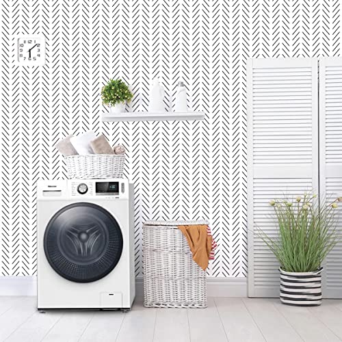 Erfoni Black And White Peel And Stick Wallpaper Herringbone Contact Paper For Bathroom 17.7Inch X 393.7Inch Modern Geometric Removable Wall Paper Peel And Stick Line Self Adhesive Contact Paper #TOP7