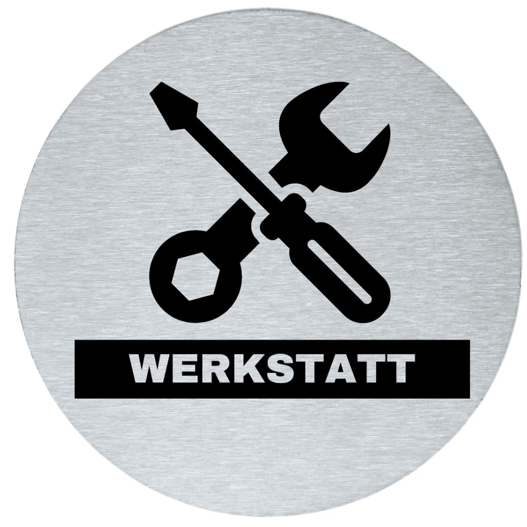 stahl-design-tebart Cartel pictograma redondo 7,5 cm acero inoxidable autoadhesivo 3M superficie adhesiva grabada aspecto elegante señalización taller herramienta - 7,5 x 7,5 x 0,1 cm