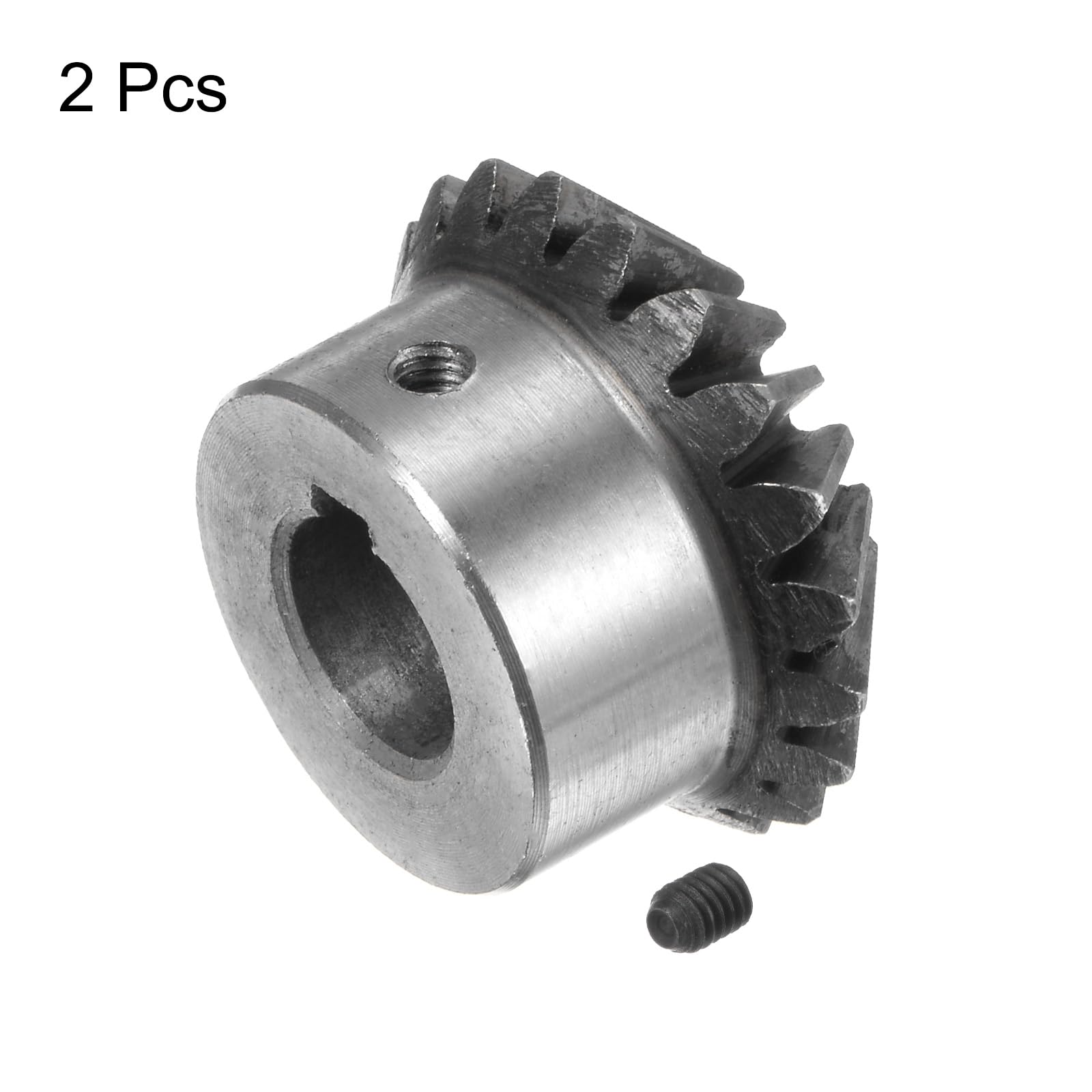 sourcing map 2pcs Biseau Engrenage 2M 20 Dents 15 mm Arbre Trou 1:1 Conique Conique Pignon Engrenage 45# Acier 2 Module 90 Degré Direction Engrenage, avec 5mm Clavette