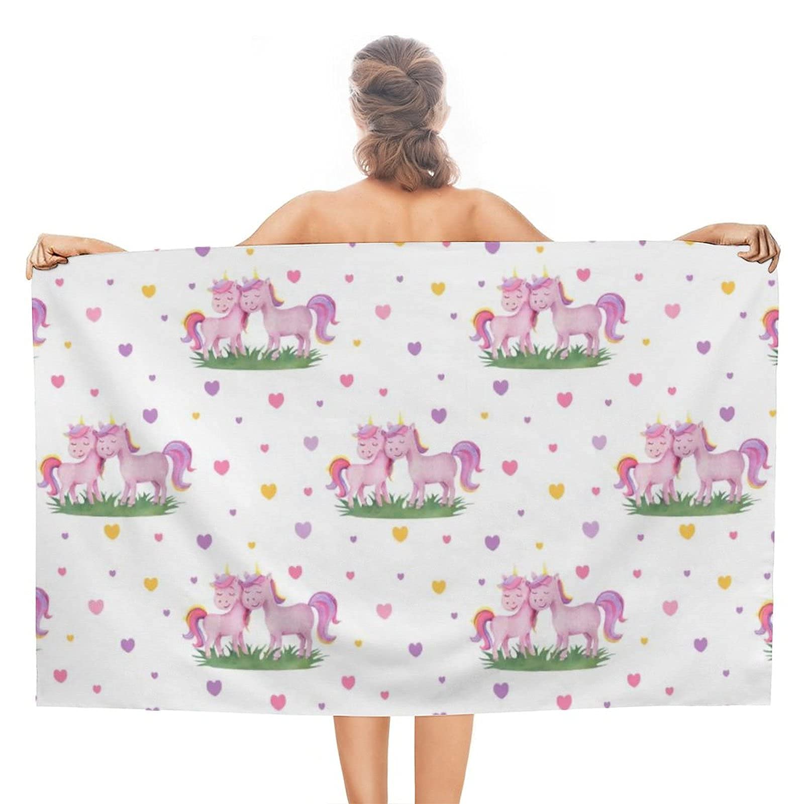 Lsjuee Unicorns Beach Towel Vintage Sand Resistant Superfine Fiber Beach Towel Microfiber for Honeymoon SPA Pool Gym Fitness Swimming Class Tropical Vacations Exercise or Training 32INx52IN