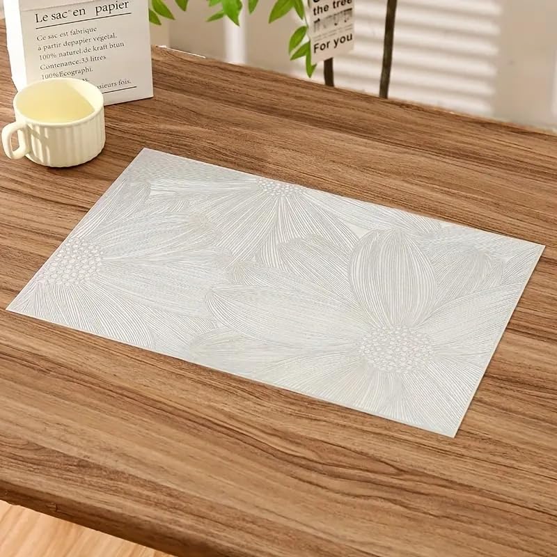 Image of Dakshya Industries Non-Slip PVC Table Placemats Set of 2 - Waterproof Rectangular Dining Mats 45x30 cm for Home & Kitchen (Silver)