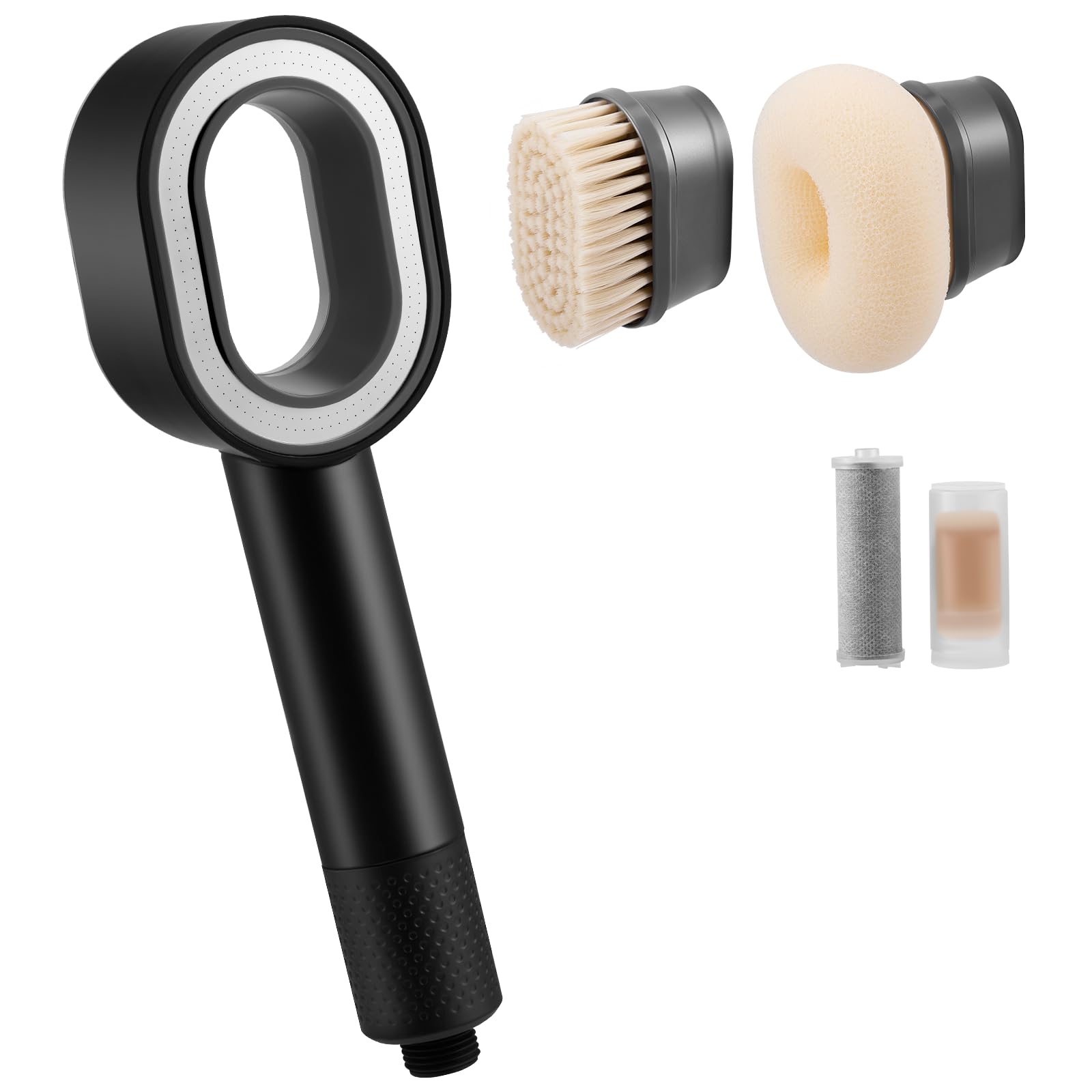 Filtersonic - Alcachofa de ducha 3 en 1, alta presión, con 2 cabezales de cepillo de limpieza y fragancia, elimina la cal, el cloro residual, bacterias, metales pesados (negro)