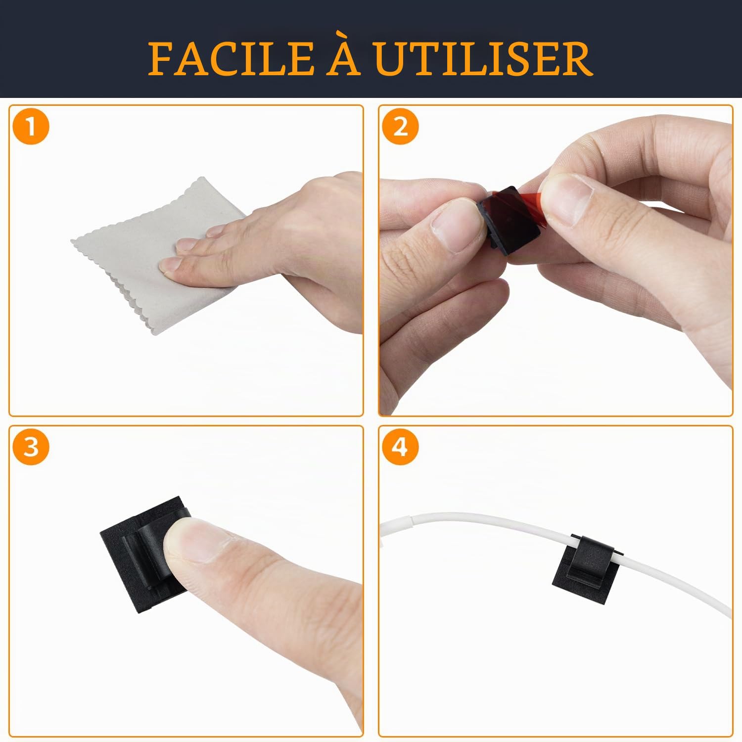 SOULWIT® Lot de 50 Clips de Gestion de câbles Auto-adhésifs