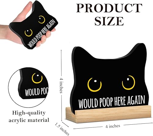 Miniatura 2 de Decoración de gato negro para Halloween, decoración de baño con texto en inglés Would Poop Here Again, divertido letrero de acrílico para decoración