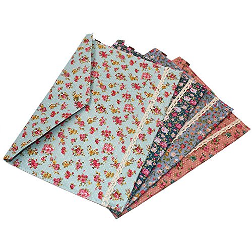Oak-Pine 4 Pcs / 1 Set Portable Floral A4 File Envelope Fabric Document Bag Paper Pockets Letter Folder with Snap Button Closure